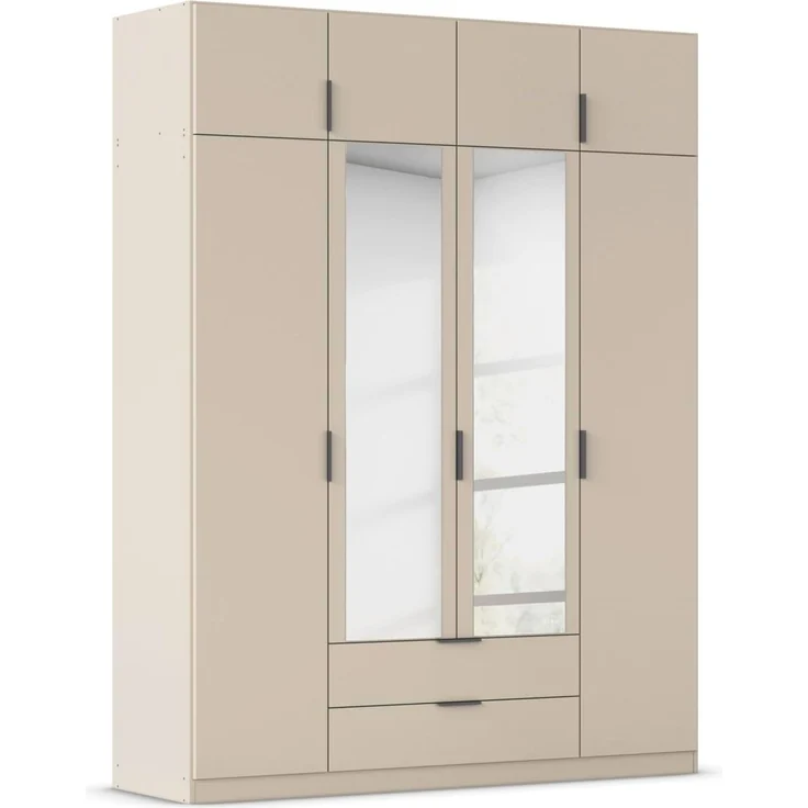 Rauch Möbel Lagoa, Kleiderschrank, Garderobe für Schlafzimmer, Kinderzimmer, Jugendzimmer 8-türig, mit Spiegel, 2 Schubladen, Farbe Beige, Breite 181 cm