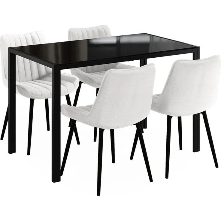 Esstisch Set Grand Schwarz 120 x 70 cm mit 4 Stühlen (Beige) Vicco – Bild 1
