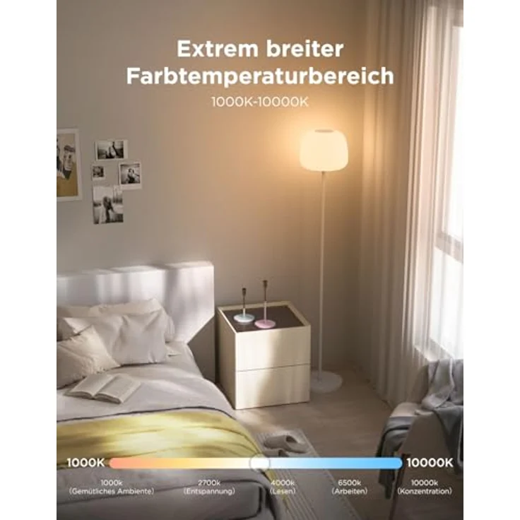 Govee Laterne Stehlampe LED RGBICWW, Dimmbar 1000K-10000K, 1400lm, Halo-Beleuchtung, 100 Szenen, Matter & Alexa Kompatibel, 160cm, Weiß Silikonkopf – Bild 3
