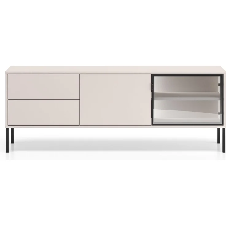 Selsey 'Barnee' - TV-Lowboard mit beleuchteter Glasvitrine, Kaschmirgrau, 160 cm – Bild 6