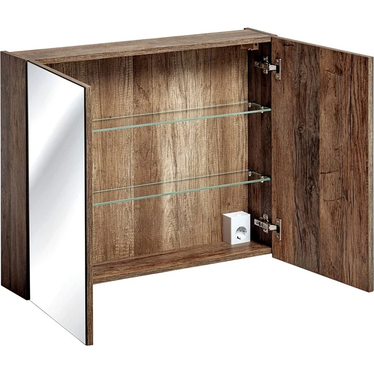 Spiegelschrank 80 cm mit LED-Beluchtung und 2 Türen PUEBLA-56 in Vintage Eiche – Bild 3