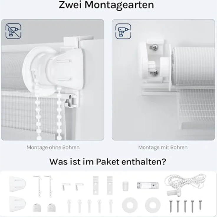 WOLTU Doppelrollo Klemmfix ohne Bohren 40x130 cm, Grau – Bild 4