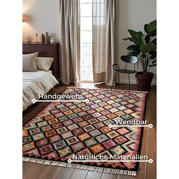HANSE Home Teppich Kelim Zara, rechteckig, Höhe: 3 mm, Wolle, Baumwolle, Natur, Handgewebt, orientalisch, Boho, traditionell – Bild 2
