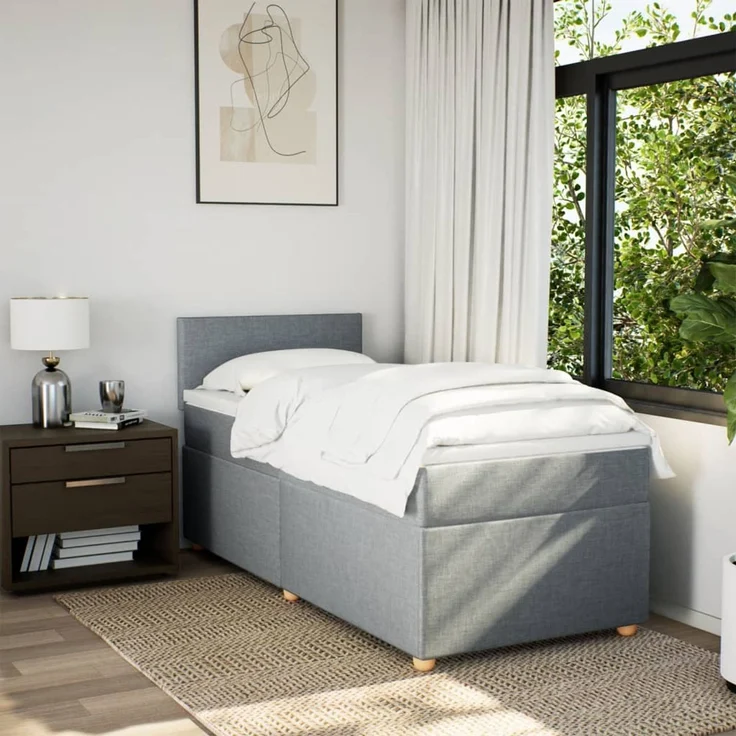 vidaXL Boxspringbett mit Matratze Hellgrau 80x200 cm Stoff 3288800 – Bild 4