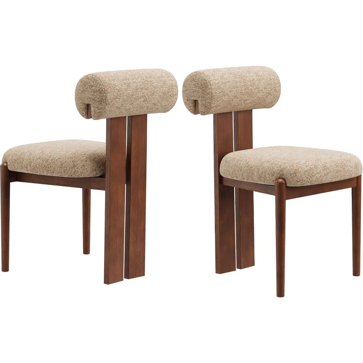 MALOL Esszimmerstühle 2er Set, Mid-Century Modern Polsterstühle aus Stoff mit Stabiler Rückenlehne & dunkelbraunen Holzbeinen, Geeignet für Esszimmer, Küche und Gastronomie, Kamel