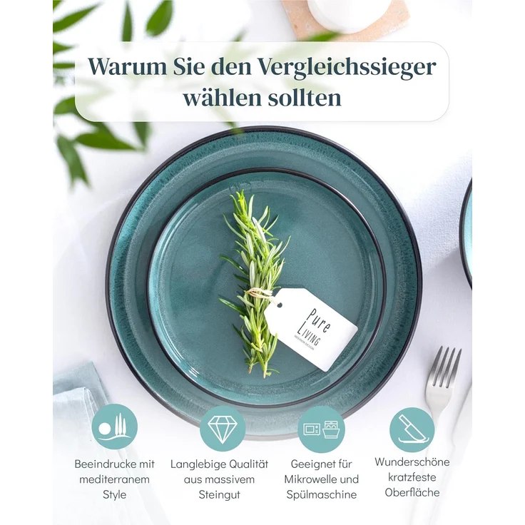 Steingut Servierschüssel Ibiza TESTSIEGER, Traumhafte Mediterrane Salatschüssel, Servierschale - Bowl Schüssel Groß, Salatschale - Pure Living in Petrol – Bild 2