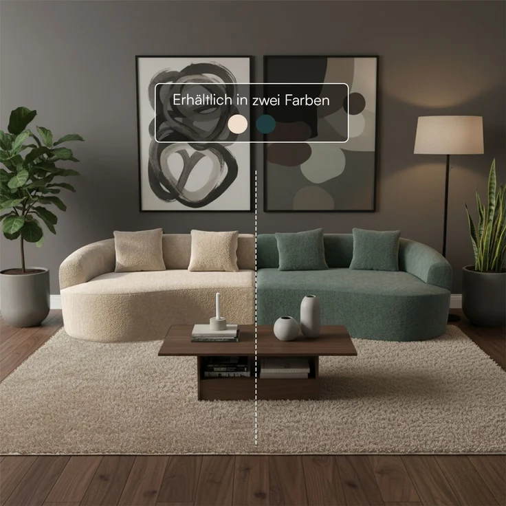 skølm 'Loki' Sofa 4 Sitzer, Vollschaumcouch mit Federkern und Vakuum-Kompression, kein Aufbau erforderlich, mit 4 Kissen, Teddy-Bouclé Stoff dunkelgrün – Bild 9