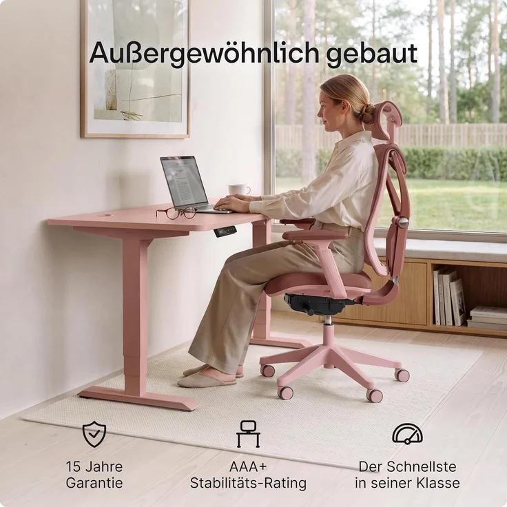 Desktronic HomePro Elektrisch höhenverstellbarer Schreibtisch 160x80cm Rosa/Rosa mit Memory-Funktion, Anti-Kollisions Technologie, USB-A und USB-C-Ladeanschlüssen – Bild 3