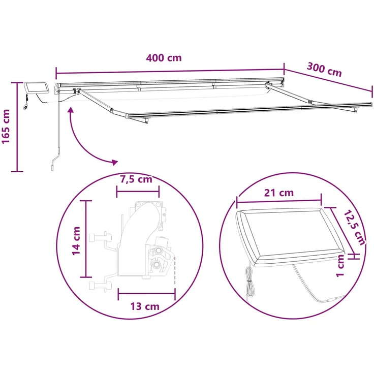 vidaXL Ausziehbare Markise Hellgrau und Weiß 400 x 300 cm 3426027 – Bild 10