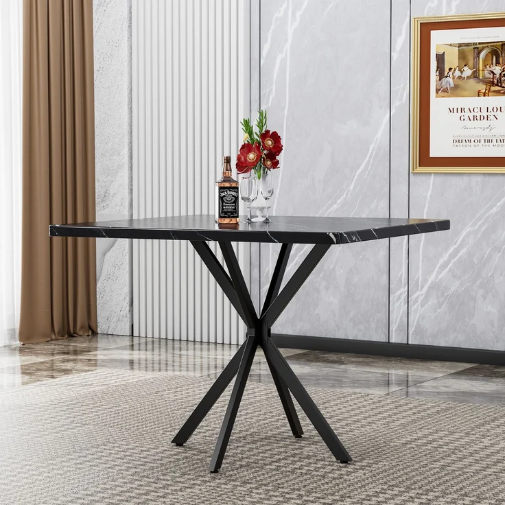 JARDJ Quadratischer Esstisch im Mid-Century-Modern-Stil für 4–6 Personen – platzsparend, geeignet für Küche, Esszimmer oder Büro (Schwarz) – Bild 2