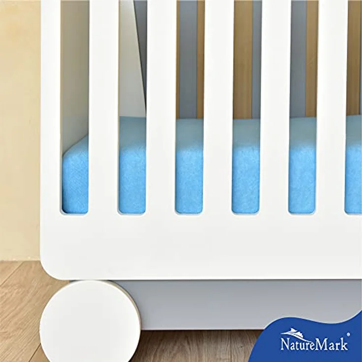 NatureMark Spannbettlaken Frottee Spannbettlaken, 80% Baumwolle / 20% Polyester, Gummizug: rundum, (2 Stück), 2er Set Kinder Spannbettlaken Frottee, Spannbetttuch 80% Baumwolle / 20% Polyester, für Babybett und Kinderbett, 70x140 cm - Hellblau – Bild 7