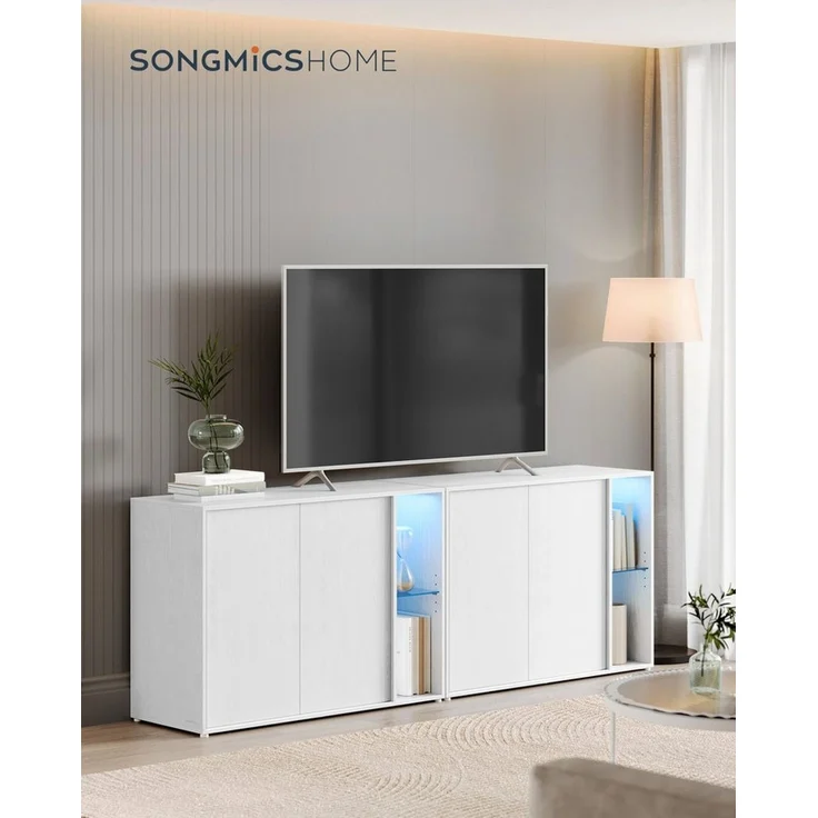 SONGMICS HOME Superschnelle werkzeuglose Montage, Sideboard mit Beleuchtung, Aufbewahrungsschrank, TV-Schrank, Glasablage, Toolless-Technologie, SchneeweißBBKDE372W01 – Bild 2