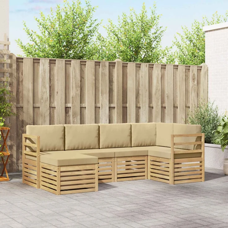 vidaXL Outdoor-Sofagarnitur 6 stk. 5-Sitzer Weiß und Beige Polyester 3392098 – Bild 1