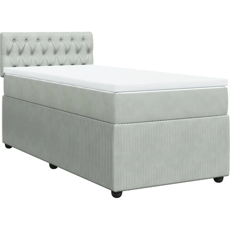 vidaXL Boxspringbett mit Matratze Hellgrau 100x200 cm Samt 3287668 – Bild 2