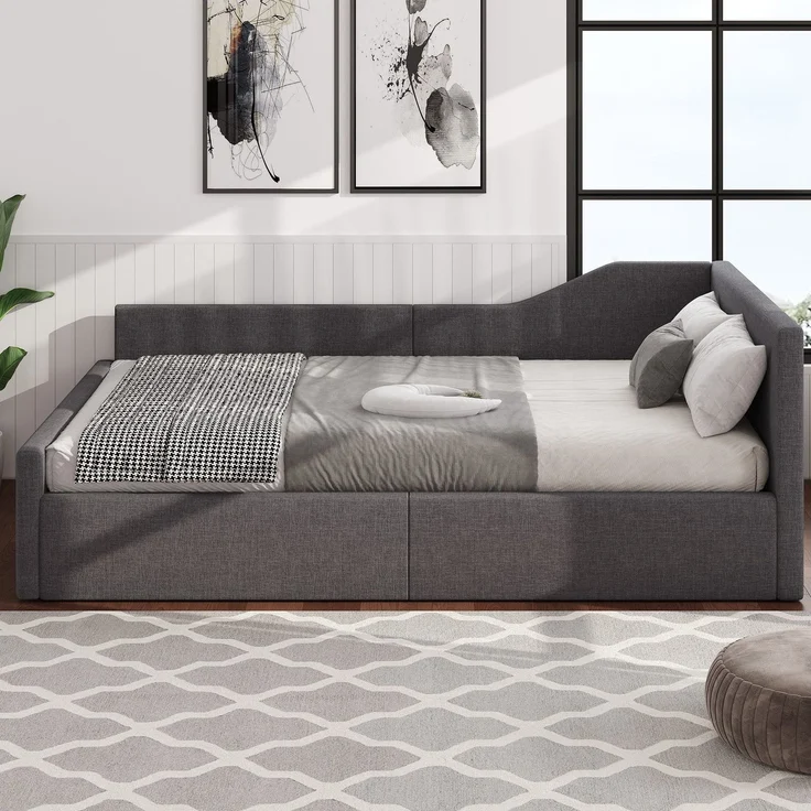 Stauraumbett mit Aufbewarung, Lattenrost und Kopfteil, 140x200 cm, Polsterbett, Doppelbett, Leinen – Bild 3