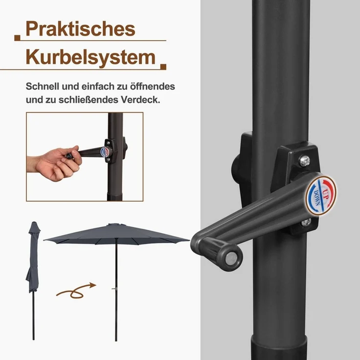 Thanaddo Sonnenschirm Gartenschirm Terrassenschirm Balkonschirm Marketschirm, Strandschirm mit Kurbel, UV Schutz, Windfest – Bild 3
