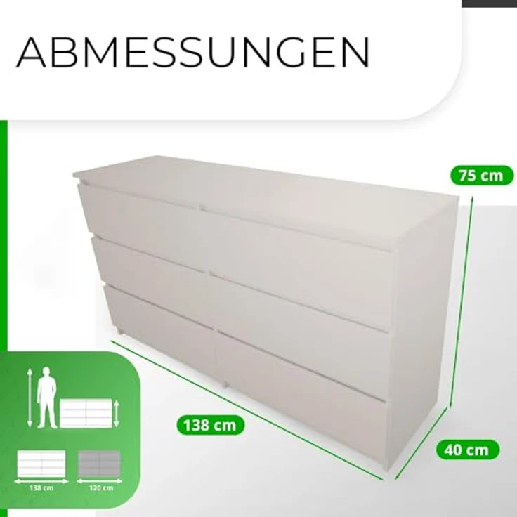 CDF Kommode Malwa M6 140 | Farbe: Kaschmir (beige) | Schrank für Dokumente, Kleinigkeiten | Ideal für Wohnzimmer, Schlafzimmer, Kinderzimmer, Jugendzimmer und Büro | 6 geräumige Schubladen – Bild 4