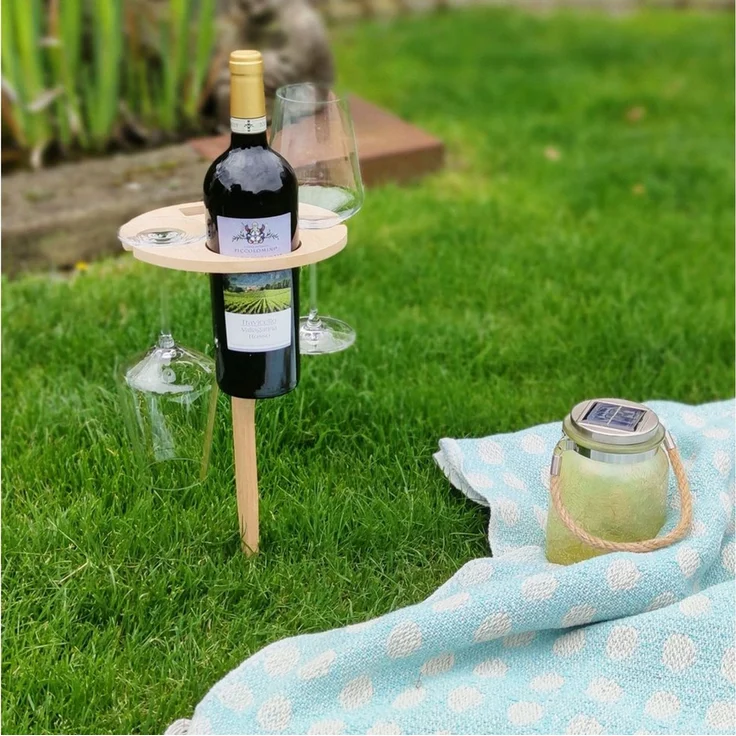 UNUS GARDEN Klapptisch Weinhalter klappbar,Weintisch aus Bambus (2-St, Höhe: ca. 43 cm), Gartentisch, Beistelltisch, Getränkehalter, Campingtisch – Bild 3