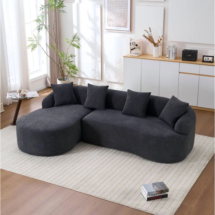 DESVIAE Sofa 3-Sitzer mit geschwungenem Design, Chenille, Dunkelgrau, 243 x 150 x 67 cm – Bild 1