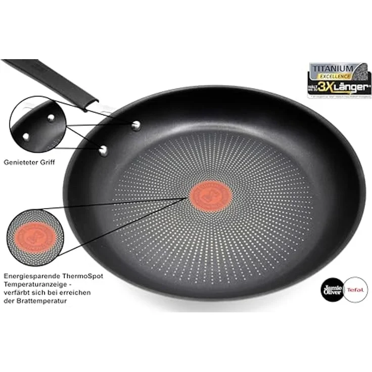 Tefal E30 Jamie Oliver Edelstahl Wok 28 cm, Antihaftbeschichtet, Induktionsfähig, Thermo-Signal, Backofenfest bis 175°C, Hitzebeständig bis 260°C, Genieteter Edelstahlgriff mit Silikon – Bild 4