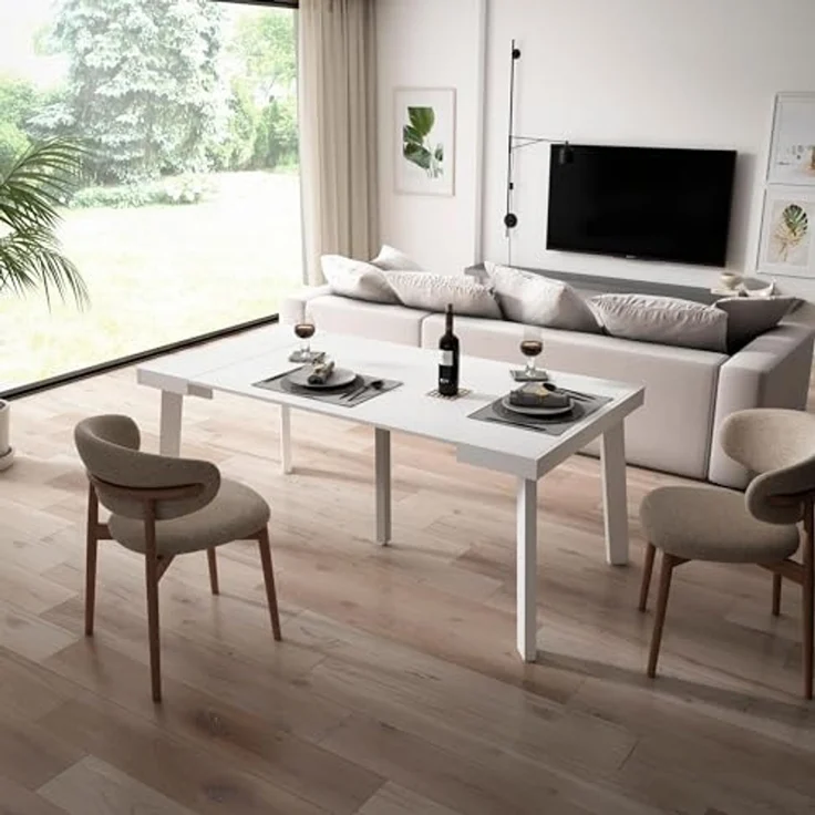 Skraut Home | Ausziehbarertisch | Multifunktionaler ausziehbarer | 180 | Für 8 Gäste | Hölzerne Beine | Moderner Stil | Weiß – Bild 2