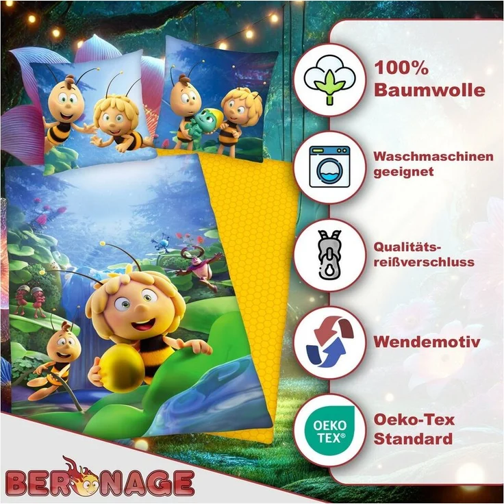 BERONAGE Kinderbettwäsche Die Biene Maja Bettwäsche Das geheime Königreich Linon / Renforcé, Baumwolle, 2 teilig – Bild 2