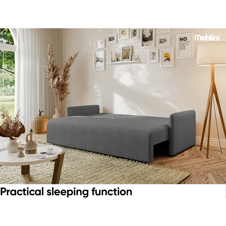 MEBLINI Sofa mit Schlaffunktion - ANAKIN - 210x90x93cm – Dunkelgrau Boucle – Schlafcouch Ausziehbar - Schlafsofa mit Bettkasten - Sofabett - Couch mit Schlaffunktion – Klappsofa – Bild 5
