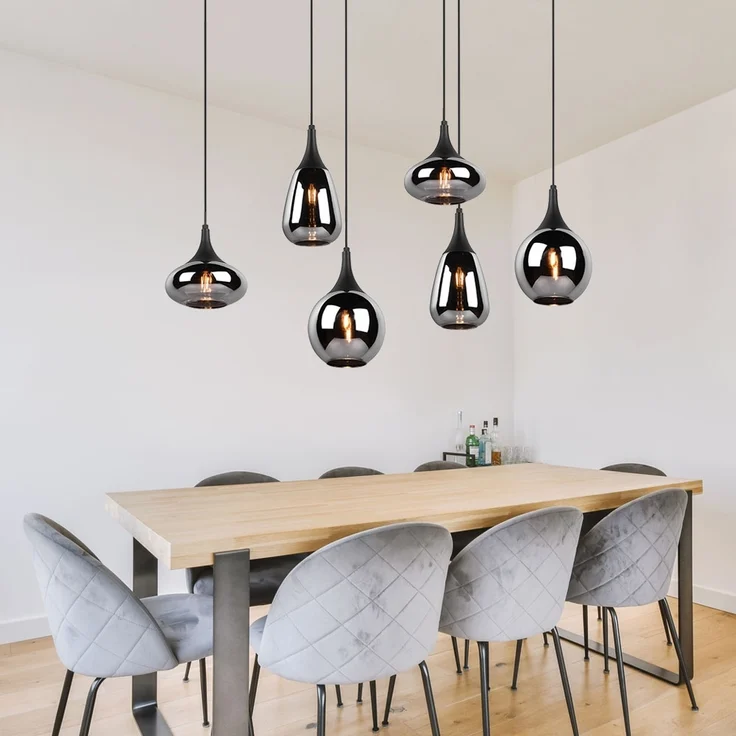 Hängeleuchte, Metall schwarz, Glas chrom, 6 Flammig, H 150cm – Bild 4