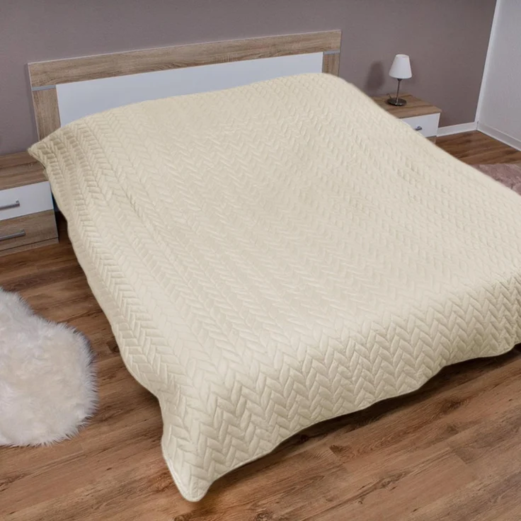 Tagesdecke ( Creme ) 220x240 cm mit wattierter Zwischenlage, Bettüberwurf - Überwurfdecke, Sommerdecke gesteppt - Steppdecke, Wendedecke – Bild 1