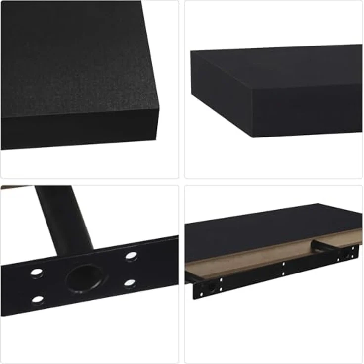 eSituro Wandregal, schwebendes Regal für Wandmontage, Schweberegal Hängeregal Wandbrett im Wohnzimmer Schlafzimmer Küche Badezimmer, schwarz modern, MDF, 60 x 3,8 x 22,9 cm – Bild 7