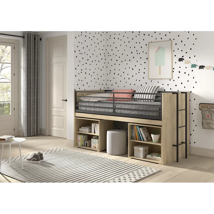 Halbhohes Bett mit Schreibtisch u. Regalen Sam 98 x 219 x 116.6 cm