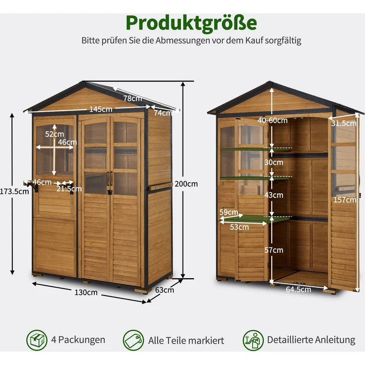 M MCombo Gartenschrank Metgallgestell, Gartenhaus Holz 0937 (Natur) – Bild 3