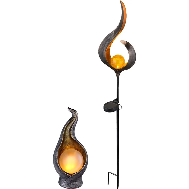 2er Set LED Solarlampen, Steh- und Steckleuchten Flammenform