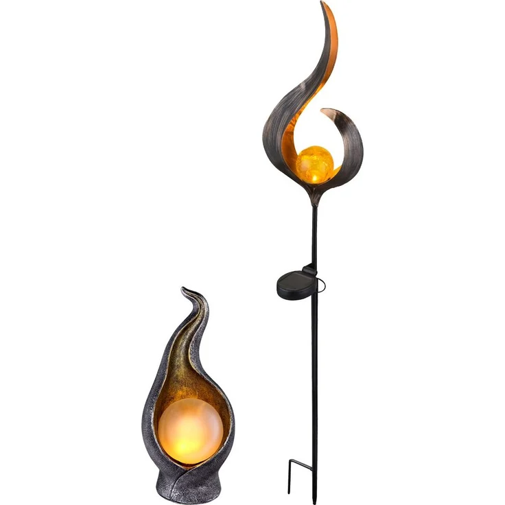 2er Set LED Solarlampen, Steh- und Steckleuchten Flammenform – Bild 1