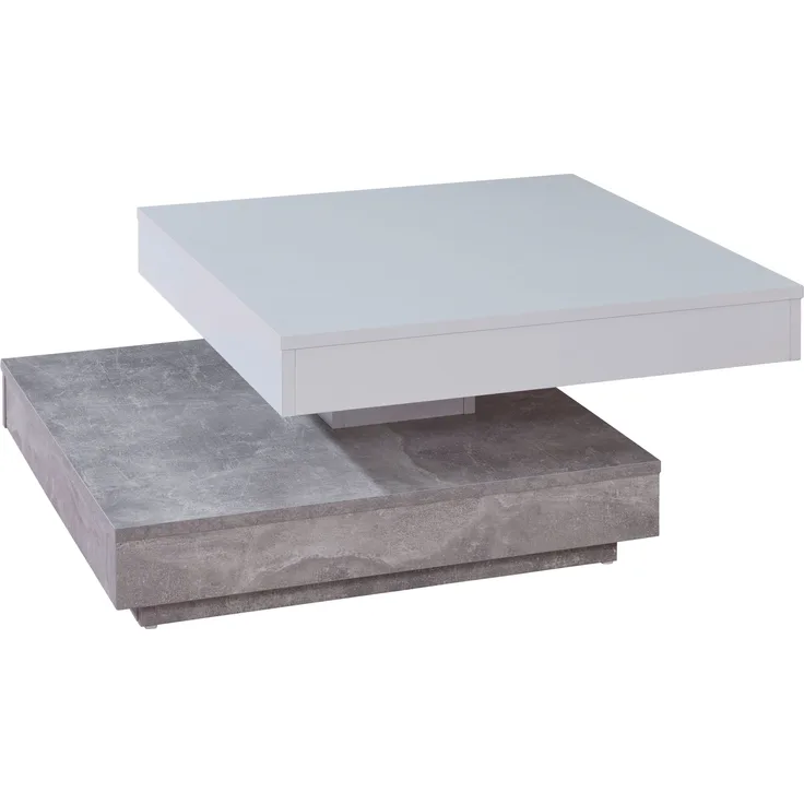 Trendteam Smart Living 'Universal' Couchtisch mit drehbarer Tischplatte, Holzwerkstoff weiß/Betonoptik, 70x70 cm, FSC zertifiziert
