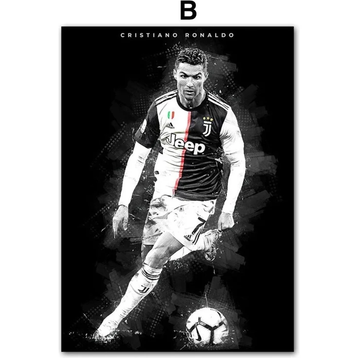 Poster Fußball Christiano Ronaldo in Schwarz Weiss Farben als Deko Print ohne Rahmen - B / 50 x 70 cm