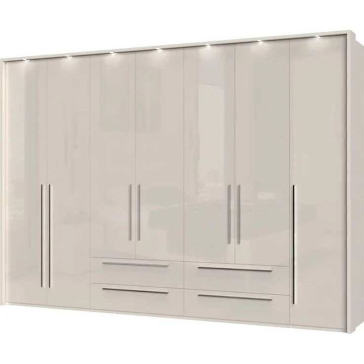 Places of Style Kleiderschrank Piano Schlafzimmerschrank Premium Qualität mit LED beige, UV lackiert, hochglänzend, in 2 Breiten mit 4 Schubladen – Bild 4