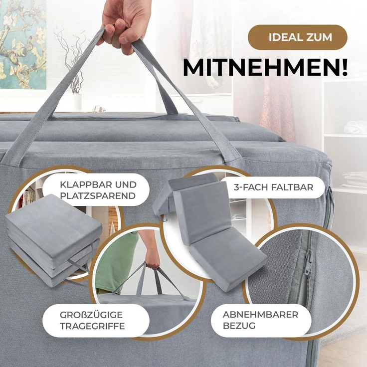Klappmatratze Gästebett Visco, Herlag, 14 cm hoch, (verschiedene Größen), Memory Foam – Bild 6