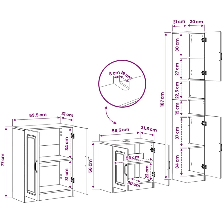 vidaXL 3-teiliges Badezimmer-Schranksystem UTRECHT Betongrau 3417489 – Bild 9