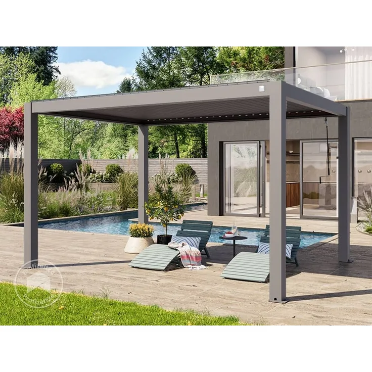 PRIMEYARD Pergola 3x4 m Aluminium Pfosten mit Lamellendach aus Aluminium graue Terrassenüberdachung