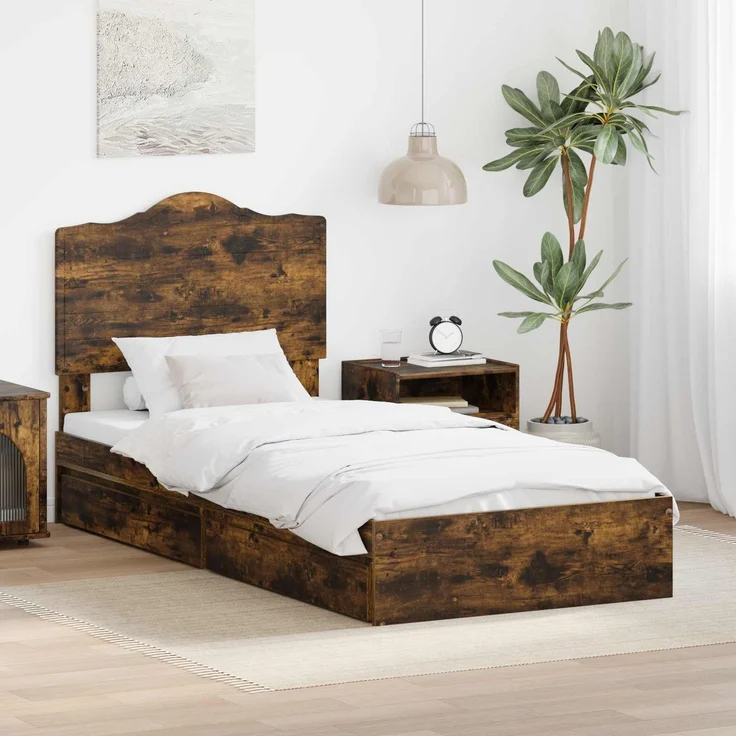 vidaXL Aufbewahrungsbett Räuchereiche 90 x 190 cm Holzwerkstoff 3413552 – Bild 1