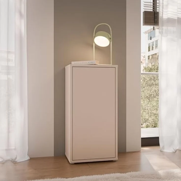 Forte Alice Springs schmaler Schrank 50, modern-minimalistisch, 1-türig, Wohn-/Schlafzimmer, Beistellschrank, Holzwerkstoff, Kaschmir Beige, 49,8 cm breit x 99,1 cm hoch x 34,9 cm tief – Bild 2