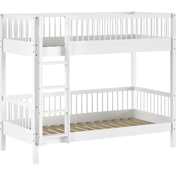 Etagenbett >Buche Massiv< Rollrost, 2x 90x200cm, Buche massiv weiß - 207,5x175,4x104,9cm (B/H/T) – Bild 3