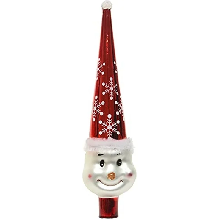 Christbaumspitze Schneemann Echt Glas Rot Weiß Weihnachtsbaumspitze 30cm – Bild 1