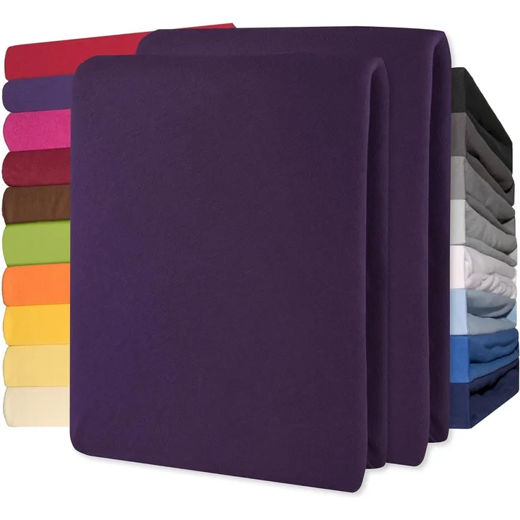 CelinaTex Jersey Spannbettlaken Lucina Doppelpack 90x200-100x200 cm lila 100% Baumwolle gekämmt bis 26cm Matratzenhöhe Oeko-TEX