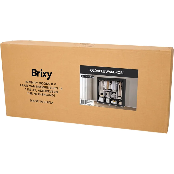 Brixy Kleiderschrank - Garderobenschrank - XXL - Kleiderschrank Faltbar - 175 x 170 x 45cm - Campingschrank - Stoff Faltschrank - Schwarz – Bild 8