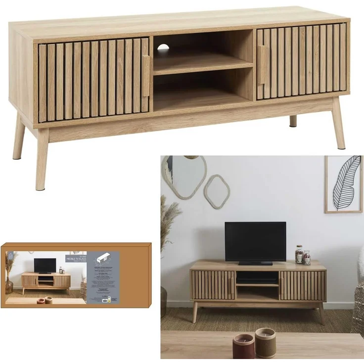 HOME DECO FACTORY, HD0088, Niedriges TV-Gerät, Modell Klaus, Natural Crush Collection, Zeitgenössische Möbel, Möbel, TV-Gerät, 117 x 48 x 40 cm, Braun – Bild 6