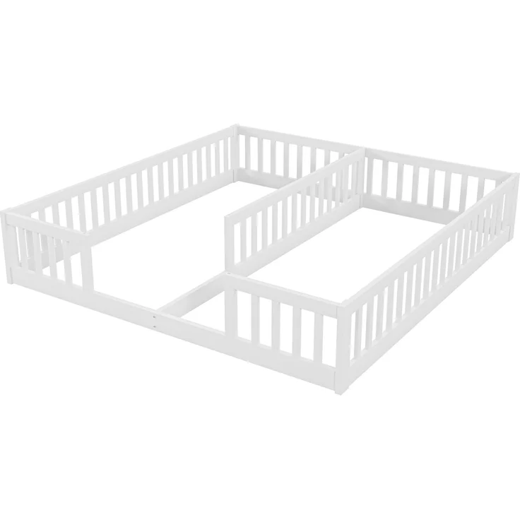 Merax 90 x 200 cm Kinderbett mit Gitter, Ohne Lattenrost (ohne Matratze), für Familien mit zwei Kindern, Kiefernholz, Minimalistischer Stil, Weiß – Bild 7