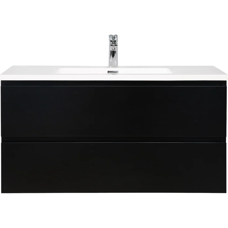 Badplaats Badmöbel Set mit Waschbecken und Unterschrank Angela 100 x 48 cm Schwarz Matt - Waschbeckenunterschrank mit Soft-Close und Waschbecken, Vorgemontiert – Bild 4