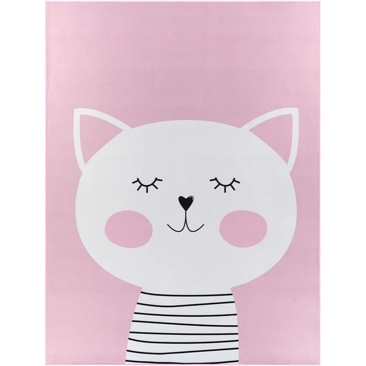 TaraCarpet Kinderteppich Fresh Kids Tiere, rechteckig, Höhe: 5 mm, Fresh Kids Tiere Katze Rosa Kinderzimmer Jugendzimmer 80x150 cm